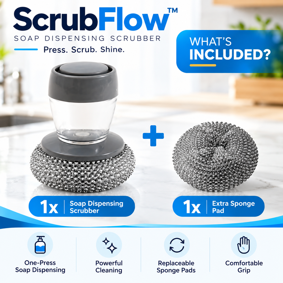 ScrubFlow™ Soap Dispensing Silicone Scrubber